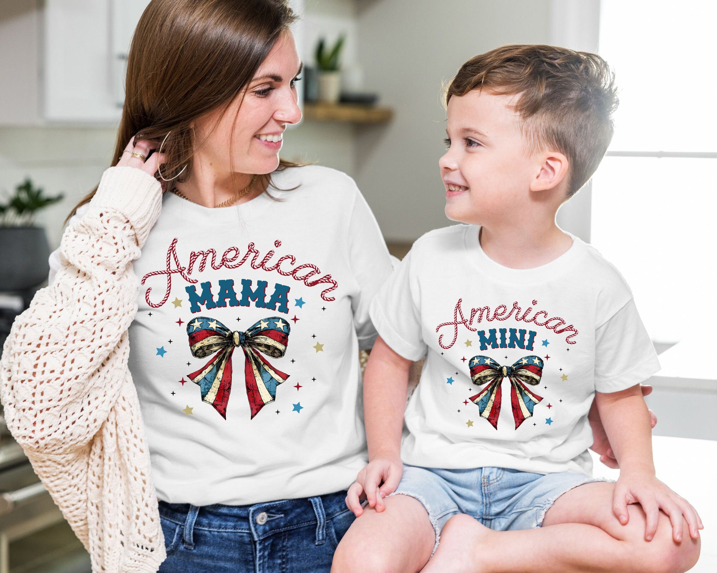 American Mama and Mini Coquette Shirt, American Mama Tee, Mama and Mini 4th of July T-Shirt, 4th of July Mom Shirt, Patriotic Mama and Mini
