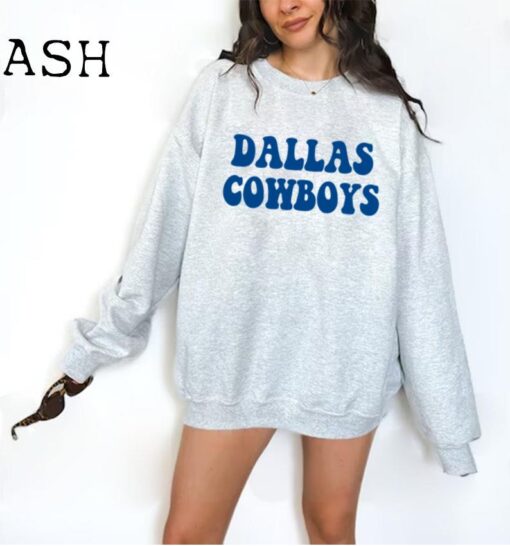 Hippy Style Dallas Cowboys Football Logo Crewneck Sweatshirt - NFL Texas Fan Gear - Retro Apparel