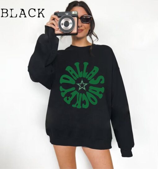 Retro Dallas Stars Hockey Crewneck Sweatshirt - Vintage Texas NHL Star Style Apparel - Men's & Women's Unisex Sizing