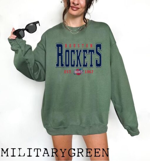 Houston Rockets Sweatshirt Vintage Women Rocket Crewneck Retro Men Distressed NBA Houston Rockets Pullover Women Vintage Rockets Shirt