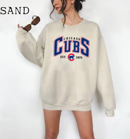 Vintage Chicago Cubs Crewneck Sweatshirt, Cubs EST 1870 Sweatshirt, Chicago Baseball Shirt, Retro Cubs Shirt, Baseball Game Day