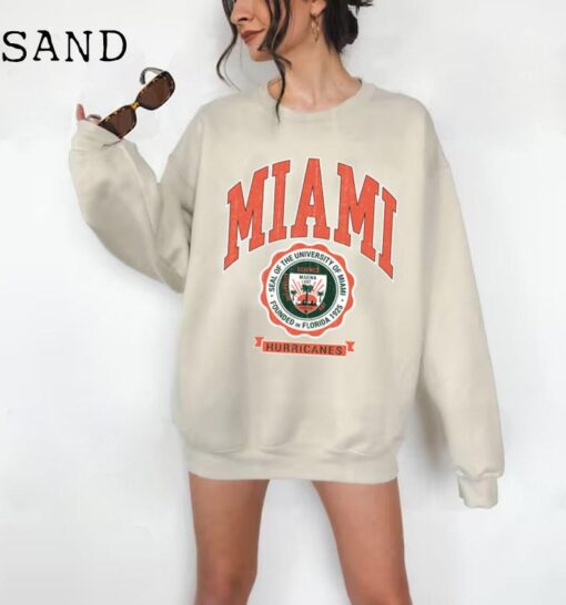 Vintage 90s Miami Hurricanes NCAA Sweatshirt Miami Hurricanes Spell Out Logo Sweater University Of Miami
