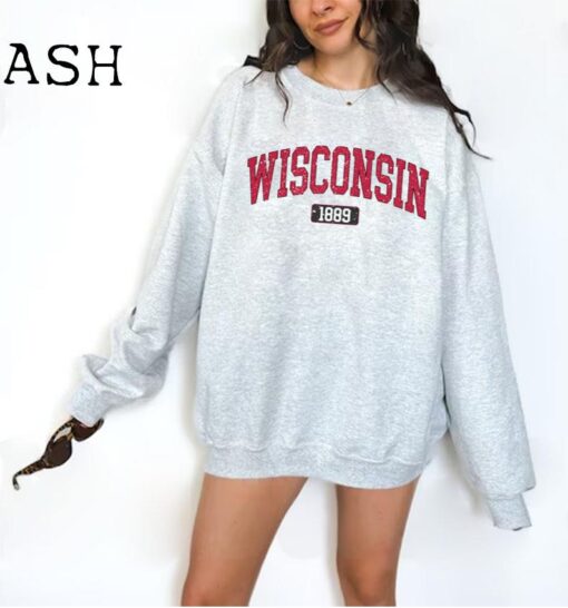 Vintage Wisconsin Crewneck Sweatshirt, Wisconsin Fan Crewneck Sweatshirt, Distressed Wisconsin Sweatshirt, Wisconsin Gift, College Shirt