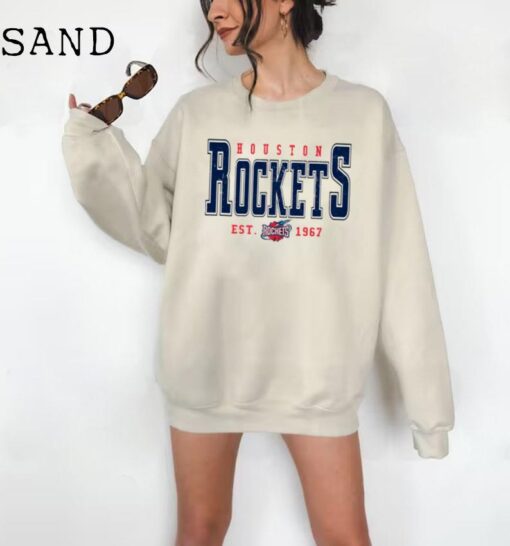 Houston Rockets Sweatshirt Vintage Women Rocket Crewneck Retro Men Distressed NBA Houston Rockets Pullover Women Vintage Rockets Shirt