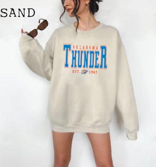 Vintage Oklahoma Thunde Sweatshirt, Thunder Sweater, Vintage Oklahoma Basketball Fans, Oklahoma City EST 1967