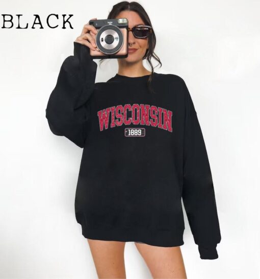 Vintage Wisconsin Crewneck Sweatshirt, Wisconsin Fan Crewneck Sweatshirt, Distressed Wisconsin Sweatshirt, Wisconsin Gift, College Shirt