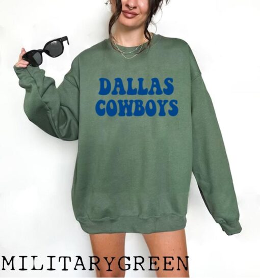 Hippy Style Dallas Cowboys Football Logo Crewneck Sweatshirt - NFL Texas Fan Gear - Retro Apparel