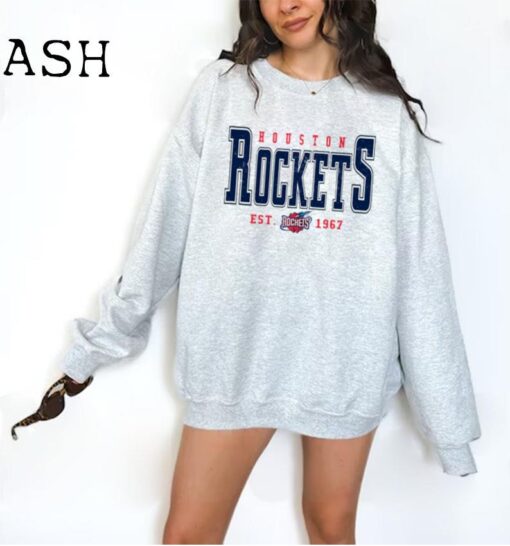 Houston Rockets Sweatshirt Vintage Women Rocket Crewneck Retro Men Distressed NBA Houston Rockets Pullover Women Vintage Rockets Shirt