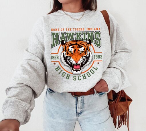 Hawkins High School Sweatshirt, Hawkins Indiana Sweat, Hawkins Tiger Sweatshirt, ST Sweatshirt, Hawkins Class of 1983, Student Popular Shirt