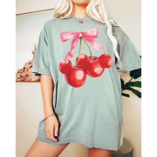 Cute Minnie Cherry Coquette Bow Shirt, Disney Minnie Mouse Coquette Shirt, Disneyland Coquette Shirt, Mickey and Friends Shirt , Family Trip